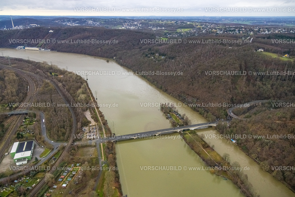 Hagen231201585Hengsteysee | Luftbild, Ruhrhochwasser, Weihnachtshochwasser 2023, Fluss Ruhr tritt nach starken Regenfällen über die Ufer, Überschwemmungsgebiet Hengsteysee, Camping-Insel und Ruhrbrücke Dortmunder Straße, Boele, Hagen, Ruhrgebiet, Nordrhein-Westfalen, Deutschland