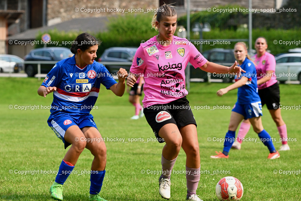 Carinthians Hornets vs. GAK 1902 Frauen | #25 Viola Parvizi GAK, #9 Alicia Morgenstern Carinthians Hornets, Carinthians Hornets vs. GAK 1902 Frauen, Carinthians Hornets vs. GAK 1902 Frauen am 01.09.2024 in Sachsenburg (Sportplatz Sachsenburg), Austria, (Photo by Bernd Stefan)