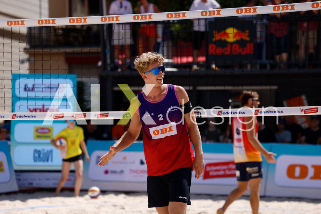 Obi BeachTour 2026 - Basel | BASEL, SWITZERLAND - JULY 18: MATHIS KÄLIN (SUI) during the Obi BeachTour 2026 match between DILLIER / FLÜCKIGER (SUI) and BREER / KÄLIN (SUI) at Barfüsserplatz on July 18, 2026 in Basel, Switzerland. - Realisiert mit Pictrs.com