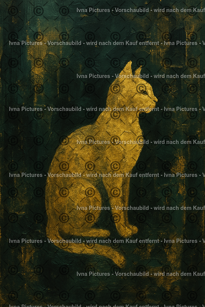 Goldene Katze vor grünem Hintergrund | Ivna Pictures - Realisiert mit Pictrs.com