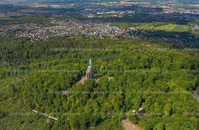 Detmold240505666Hermannsdenkmal_TeutoburgerWald | Luftbild, Hermannsdenkmal, kulturelle Statue des Cheruskerfürsten, nach Entwürfen von Ernst von Bandel, Blick auf Hiddesen, Teutoburger Wald, Hiddesen, Detmold, Ostwestfalen, Nordrhein-Westfalen, Deutschland