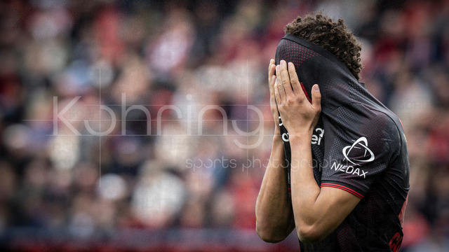 German Bundesliga, Bayer 04 Leverkusen vs. VfL Wolfsburg, 04.04.2026 | LEVERKUSEN, GERMANY - APRIL 4, 2026 :  Montrell Amare Culbreath  (Bayer 04 Leverkusen, 42) gestures after a missed opportunity during the German Bundesliga match on gameday 28 between Bayer 04 Leverkusen vs. VfL Wolfsburg at BayArena on April 4, 2026 in Leverkusen, Germany. DFL REGULATIONS PROHIBIT ANY USE OF PHOTOGRAPHS AS IMAGE SEQUENCES AND/OR QUASI-VIDEO.