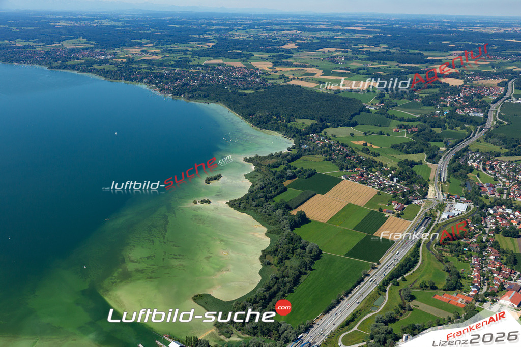 Die Luftaufnahme der Stadt Eching am Ammersee wurde 2017 vom Flugzeug heraus erstellt ( keine Drohne )- hohe Auflösung für beste Qualität