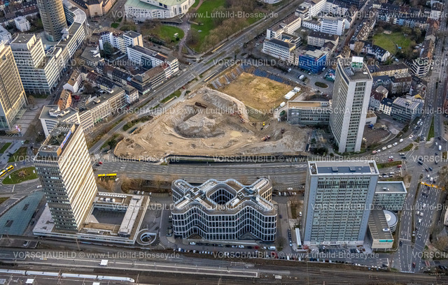 Essen230101785 | Luftbild, Baustelle Campus Essen, DB Schenker Logistik, Deutsche Post, Fakt Tower, Südviertel, Essen, Ruhrgebiet, Nordrhein-Westfalen, Deutschland