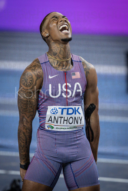 World Athletics Indoor Championships Kujawy Pomorze 26, 20.03.2026 | TORUN, POLAND - MARCH 20:  Jordan ANTHONY (USA) celebrates his GOLD in the 60m during the World Athletics Indoor Championships Kujawy Pomorze 26 on day 1 / session 2 at Kujawsko-Pomorska Arena Torun on March 20, 2026 in Torun, Poland. 
