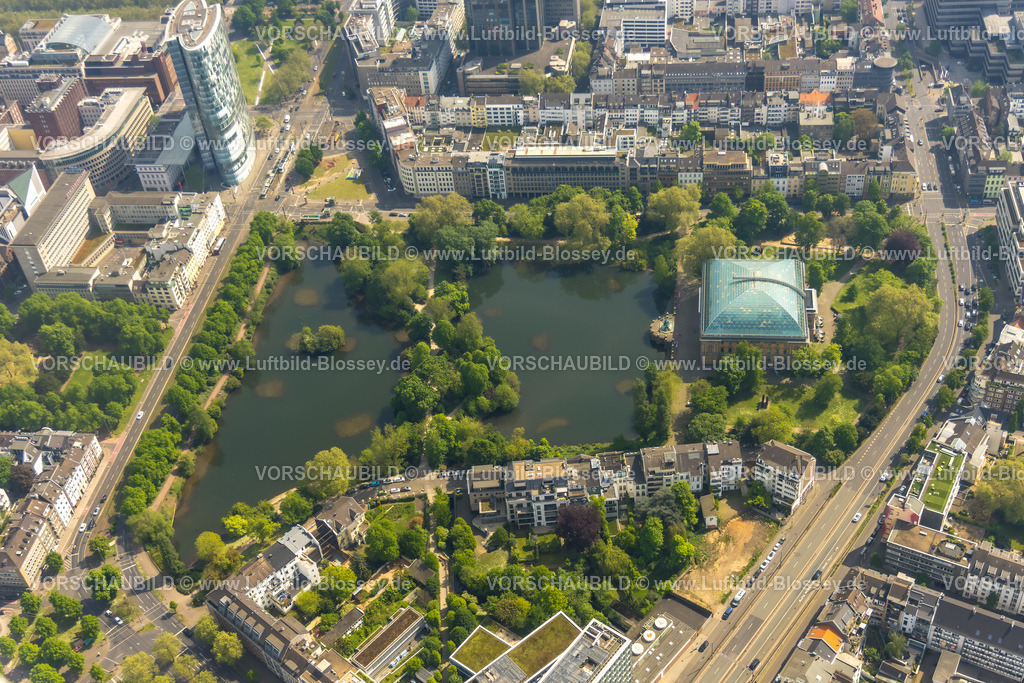 Duesseldorf240500899 | Luftbild, Ständehaus Museum im Ständehauspark, mit Schwanenspiegel und Kaiserteich, Fluss Düssel, Unterbilk, Düsseldorf, Rheinland, Nordrhein-Westfalen, Deutschland