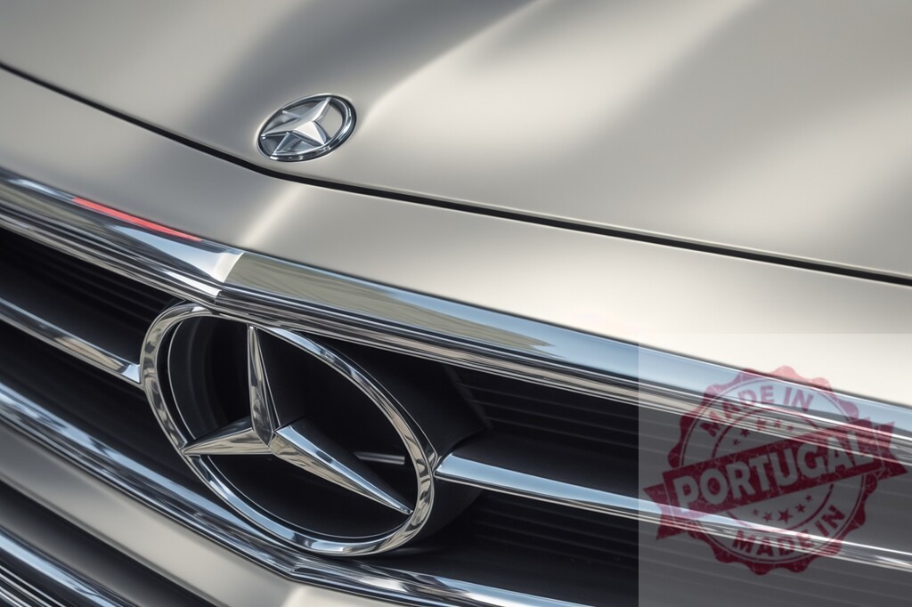 Mercedes-Benz three-pointed star logo on luxurious car grille | Mercedes-Benz emblem displaying brand identity and automotive luxury - Realisiert mit Pictrs.com