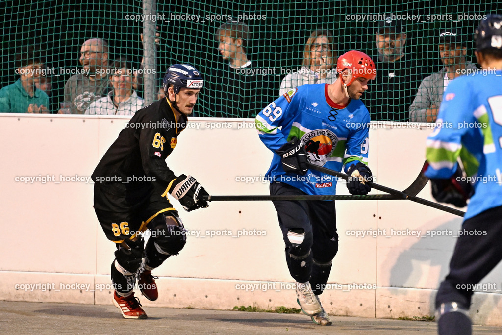 ASKÖ Hockey Villach vs. VAS Ballhockey  | #66 Hintermann Daniel VAS Villach, #69 FELDBAUMER Manuel ASKÖ Villach Hockey, ASKÖ Hockey Villach vs. VAS Ballhockey , ASKÖ Hockey Villach vs. VAS Ballhockey  am 06.07.2025 in Villach (Alpen Arena ), Austria, (Photo by Bernd Stefan)