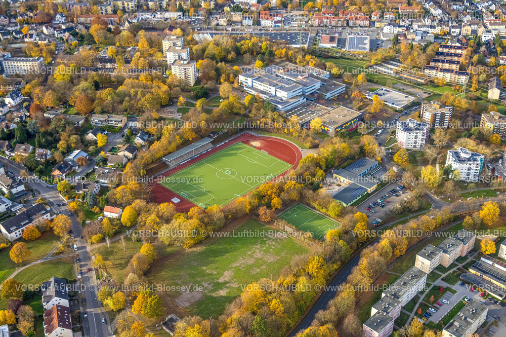 Hagen251102730 | Luftbild, Fritz-Steinhoff-Gesamtschule mit Solardach,Sportzentrum Helfe, herbstliche Bäume, Boele, Hagen, Ruhrgebiet, Nordrhein-Westfalen, Deutschland