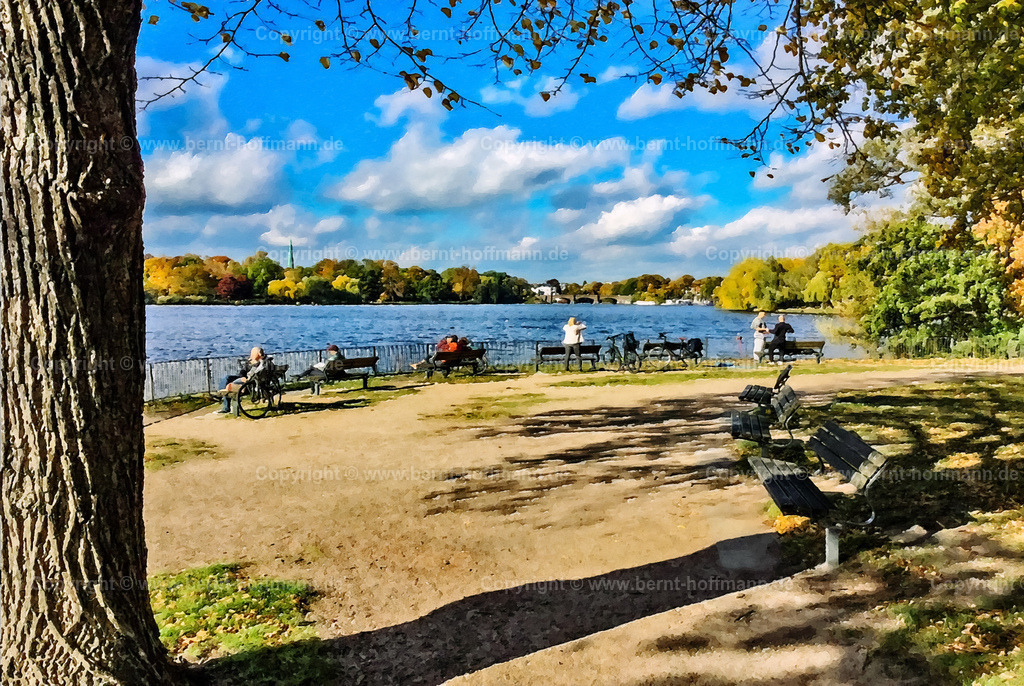 PDM2_2479_HH-Alster_120x80 | DIGITALKUNST. Hamburg - Uhlenhorst. Alsterpark im Herbst.  - Realisiert mit Pictrs.com