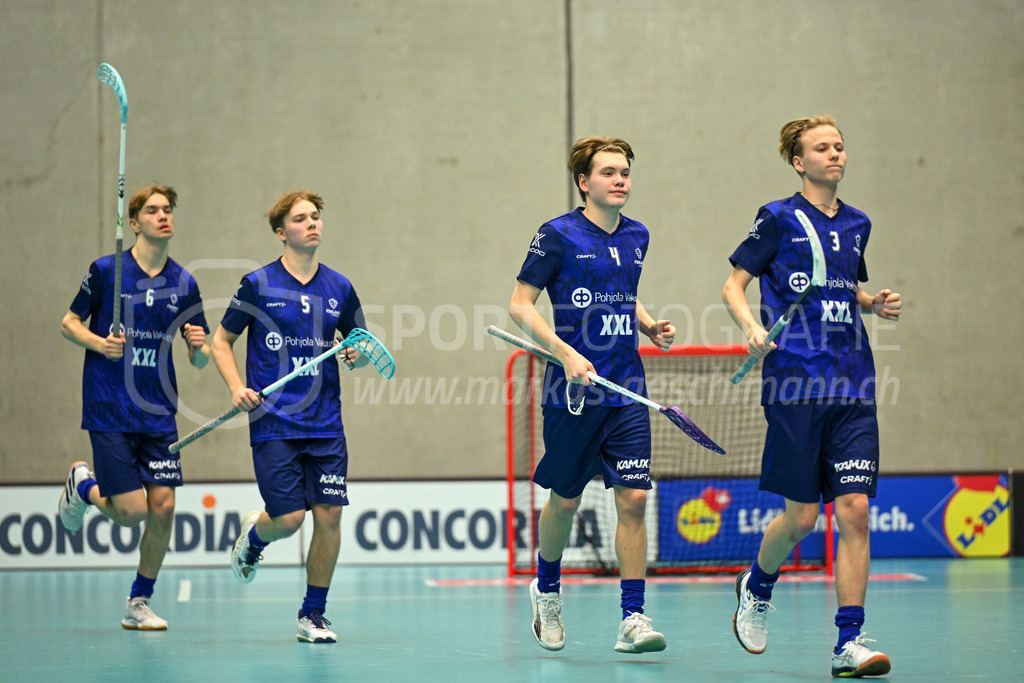 Switzerland U19 vs Finland U19 - 3. February 2024 | Switzerland U19 vs Finland U19
U19 Men International Matches in Switzerland
GoEasy Arena, Siggenthal Station
Finland defender #6 Miiko Tuomala, Finland forward #5 Teemu Halmela, Finland defender #4 Leo Tiittala and Finland forward #3 Artturi Hyvärinen.
Credit: Markus Aeschimann | <a href="https://www.markus-aeschimann.ch">Sportfotografie Markus Aeschimann</a> | <a href="https://www.instagram.com/sportfotografie.aeschimann">@sportfotografie.aeschimann</a> - Realisiert mit Pictrs.com