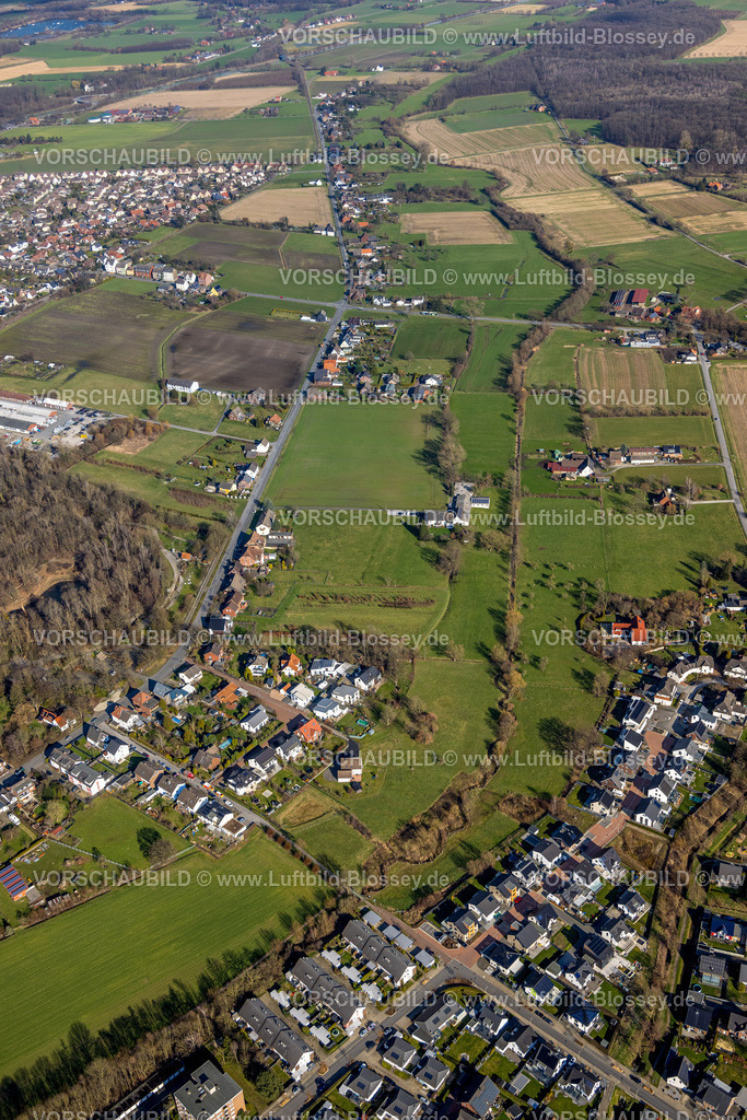 Hamm230216021 | Luftbild, Wiesen und Felder, Wohngebiet Geithe und Kirchweg, Uentrop, Hamm, Ruhrgebiet, Nordrhein-Westfalen, Deutschland