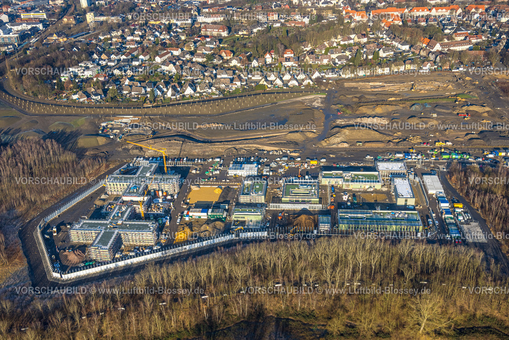 Luenen260100065 | Luftbild, Gelände der ehemaligen Zeche Victoria,  Baustelle und Sanierung für einen Landschaftspark Viktoria für die IGA Gartenausstellung 2027, Neubau einer Forensik-Klinik, Lünen, Ruhrgebiet, Nordrhein-Westfalen, Deutschland