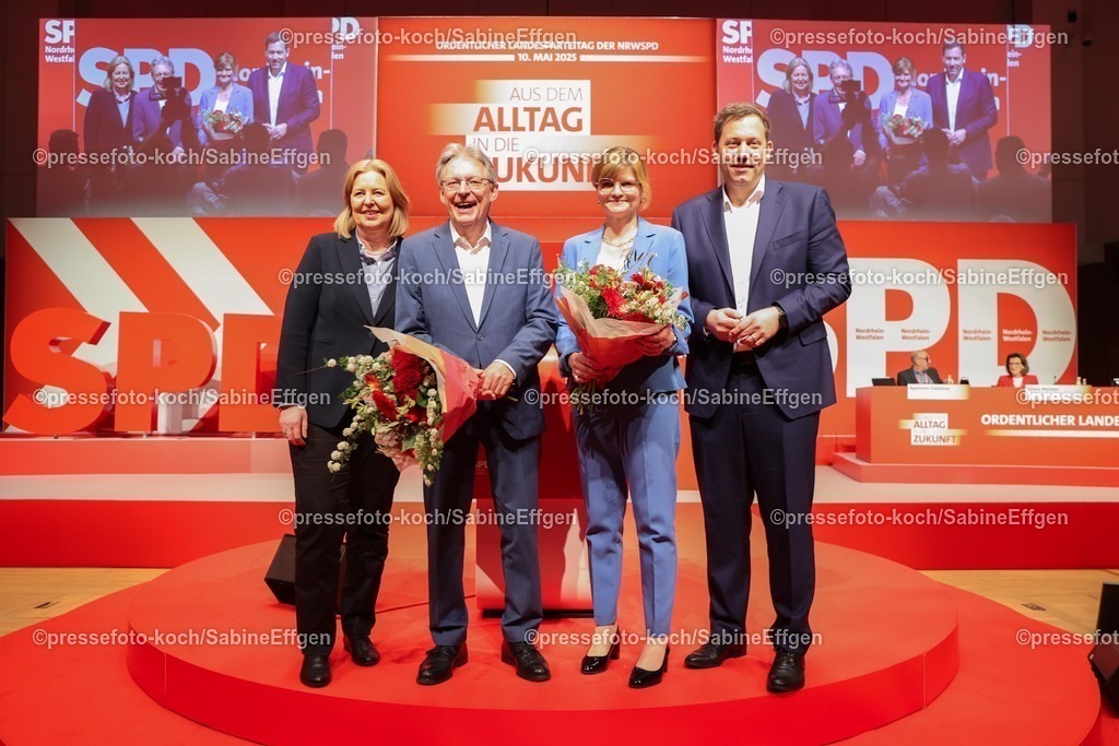 xSEF10052502073 | 10.05.2025, xsefx, Sarah Philipp und Achim Post werden als Landesvorsitzende auf dem Landesparteittag der NRWSPD 2025 mit dem Motto -Aus dem Alltag in die Zukunft- in der Mercatorhalle Duisburg im City Palais bestätigt