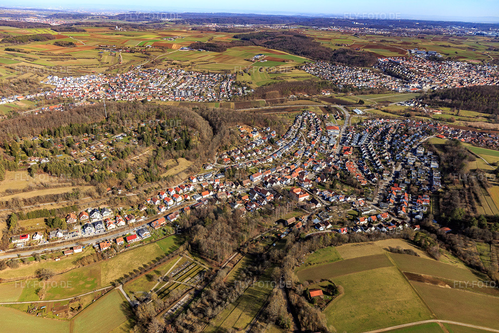 Luftbild: Ortsansicht von Südwesten im Ortsteil Dätzingen in Grafenau im Bundesland Baden-Württemberg in Deutschland. Foto: IMG_124842.jpg vom 20.02.2021 durch Werner Riehm/FLY-FOTO.de
