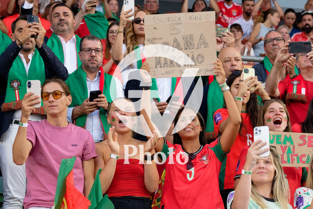 Portugal v Belgium: UEFA Women's EURO 2025 Group B | SION, SWITZERLAND - JULY 11: Fans of Portugal and from L-R Ana Jelencic of Servette FCCF and Therese Simonsson of Servette FCCF and Daïna Bourma of Servette FCCF and Laura Tufo of Servette FCCF are seen during the UEFA Women's EURO 2025 Group B match between Portugal and Belgium at Stade de Tourbillon on July 11, 2025 in Sion, Switzerland. (Photo by Giuseppe Velletri/Sports Press Photo/Getty Images)
