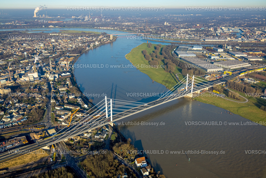 Duisburg241202231 | Luftbild, Großbaustelle Rheinbrücke Neuenkamp mit Autobahn A40 über den  Fluss Rhein, Alt-Homberg, Duisburg, Ruhrgebiet, Nordrhein-Westfalen, Deutschland