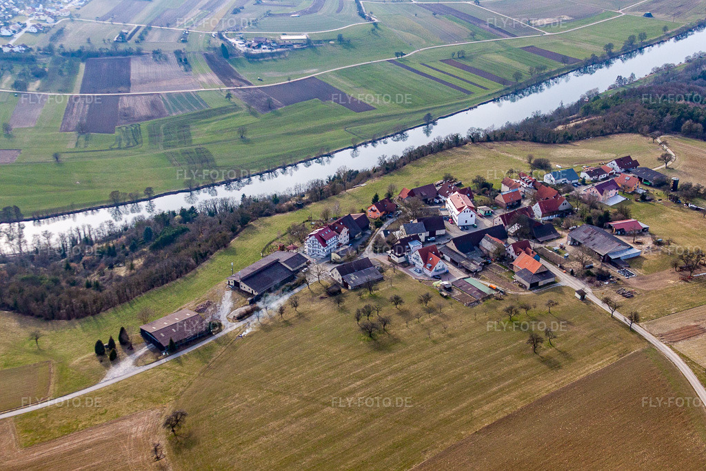 Luftbild: Gästehaus und Pension Schreckhof im Ortsteil Schreckhof in Mosbach im Bundesland Baden-Württemberg in Deutschland. Foto: IMG_38140.jpg vom 12.03.2011 durch Werner Riehm/FLY-FOTO.de