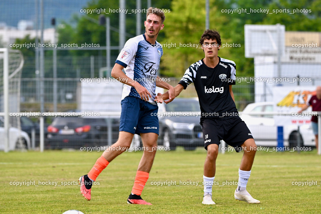 SC Magdalen vs. DSG Ledenitzen | #14 Tim Kovacic DSG Ledenitzen, #10 Luca Guggenberger SC Magdalen, SC Magdalen vs. DSG Ledenitzen, SC Magdalen vs. DSG Ledenitzen am 19.07.2024 in Villach (Sportplatz Madalen), Austria, (Photo by Bernd Stefan)
