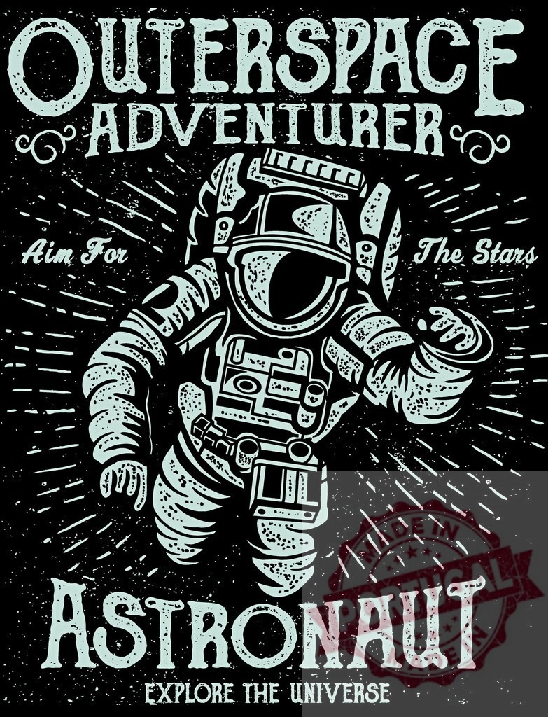 Outer space adventurer astronaut exploring the universe grunge | Astronaut floating in space with inspirational typography and distressed texture - Realized with Pictrs.com