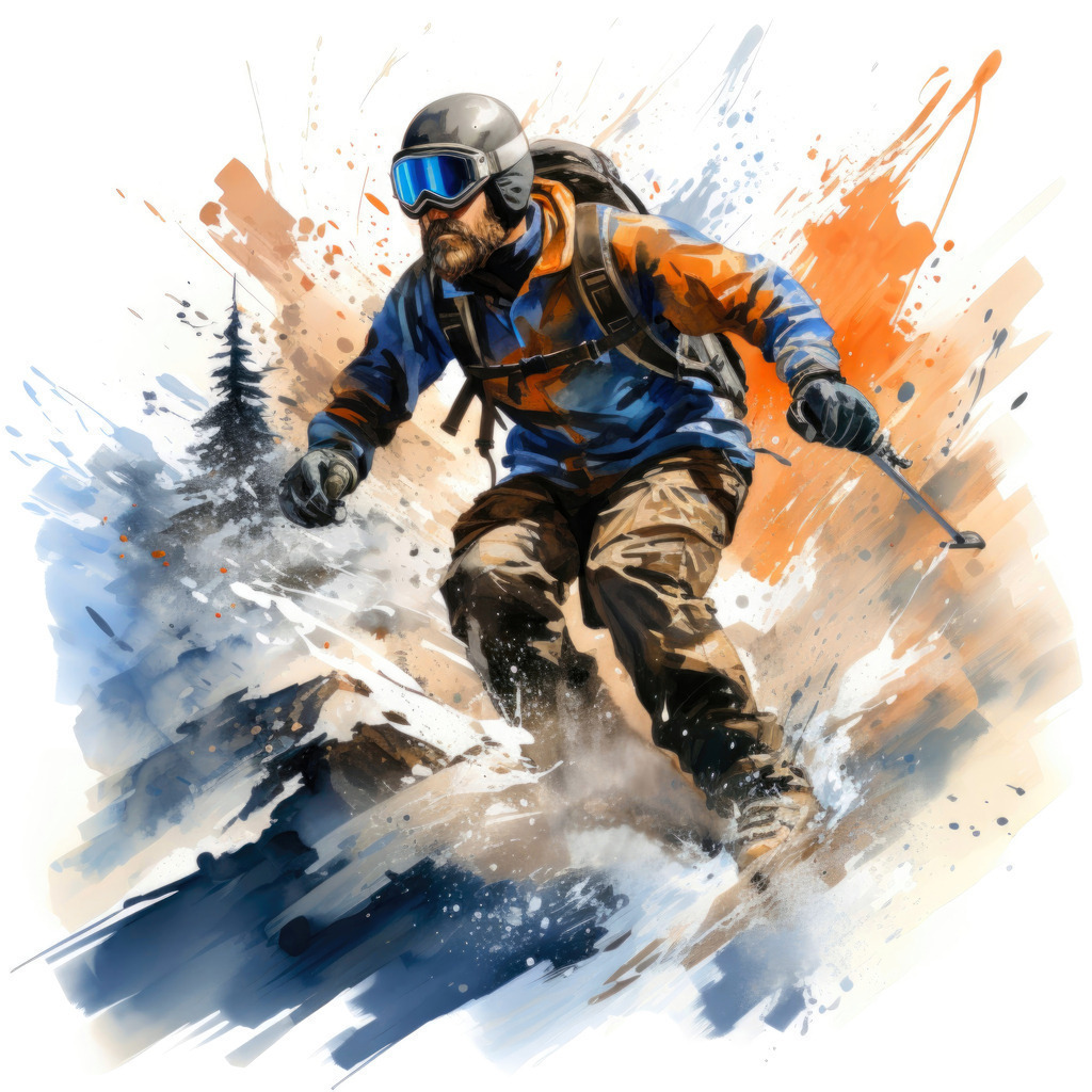 2311014 - Freestyle Skiing | Ein Freestyle-Skifahrer im Stil einer Aquarell-Illustration.