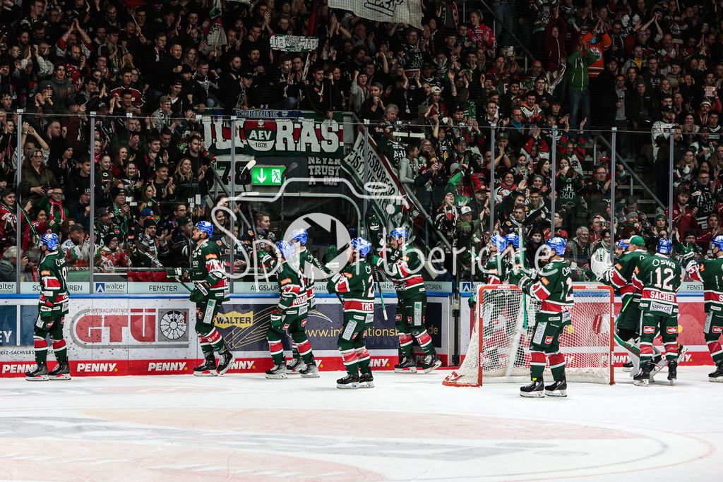 Augsburger Panther - Bietigheim Steelers | Die Panther feiern zusammen mit ihren Fans den Sieg gegen Bietigheim