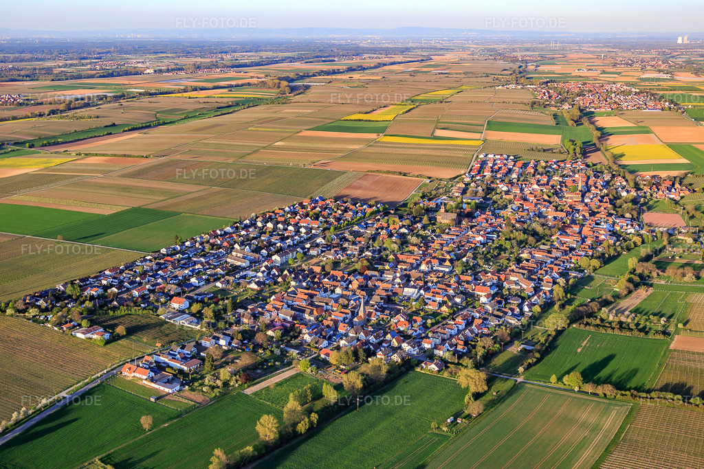 Luftbild: Ortsansicht von Südwesten in Essingen im Bundesland Rheinland-Pfalz in Deutschland. Foto: IMG_077473.jpg vom 21.04.2015 durch Werner Riehm/FLY-FOTO.de