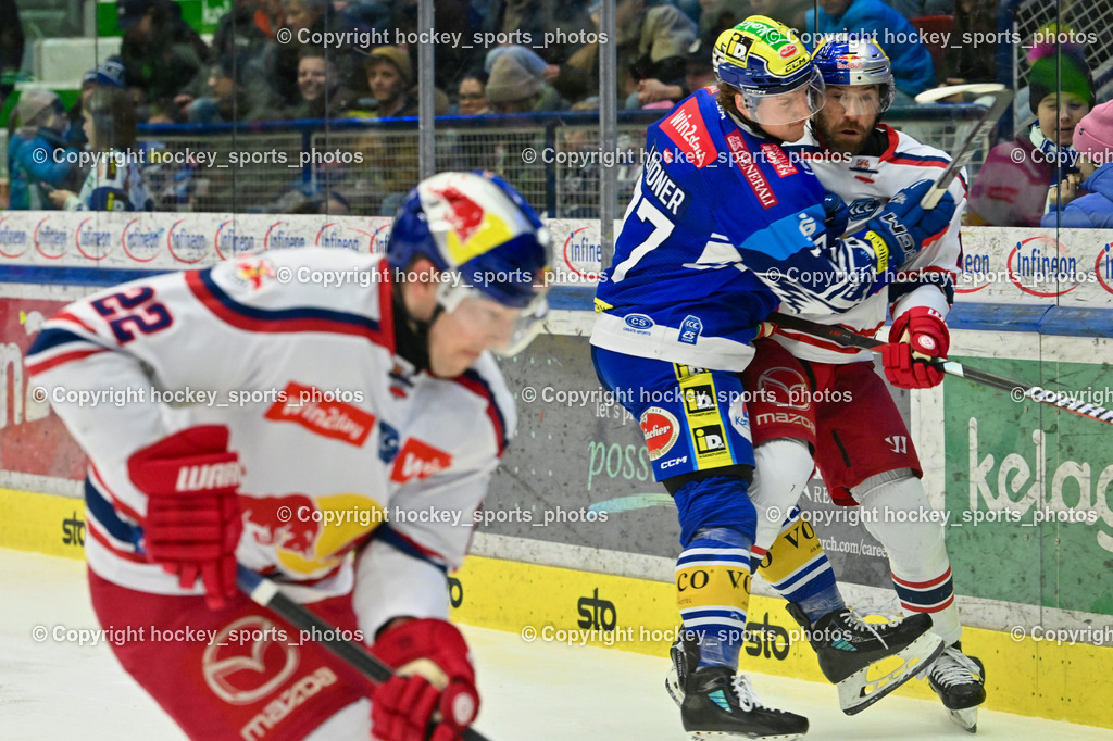 EC IDM WÄRMEPUMPEN VSV vs. EC Red Bull Salzburg | #77 LINDNER Philipp EC VSV, #19 Rowe Andrew EC Redbull Salzburg, EC IDM WÄRMEPUMPEN VSV vs. EC Red Bull Salzburg, EC IDM WÄRMEPUMPEN VSV vs. EC Red Bull Salzburg am 17.01.2025 in Villach (Stadthalle Villach), Austria, (Photo by Bernd Stefan)