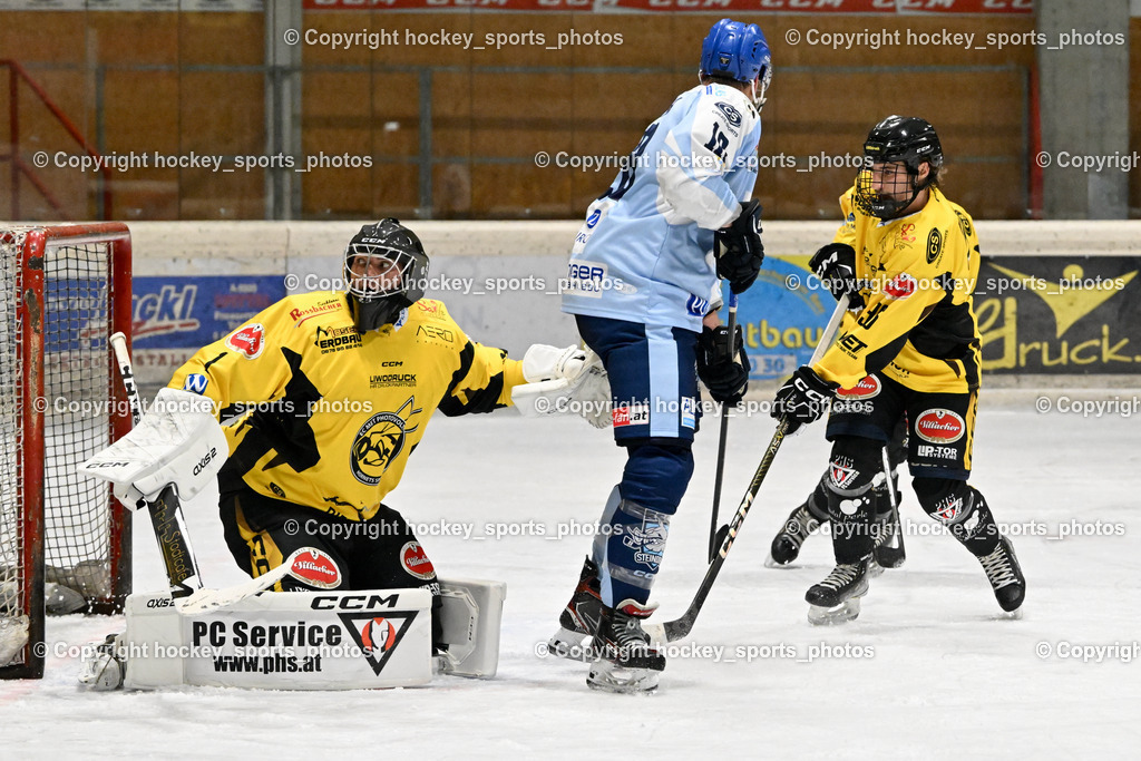 EC Spittal Hornets vs. ESC Steindorf 28.10.2023 | #1 Zauchner Rene, #18 Pewal Martin, #96 Peharz Joshua