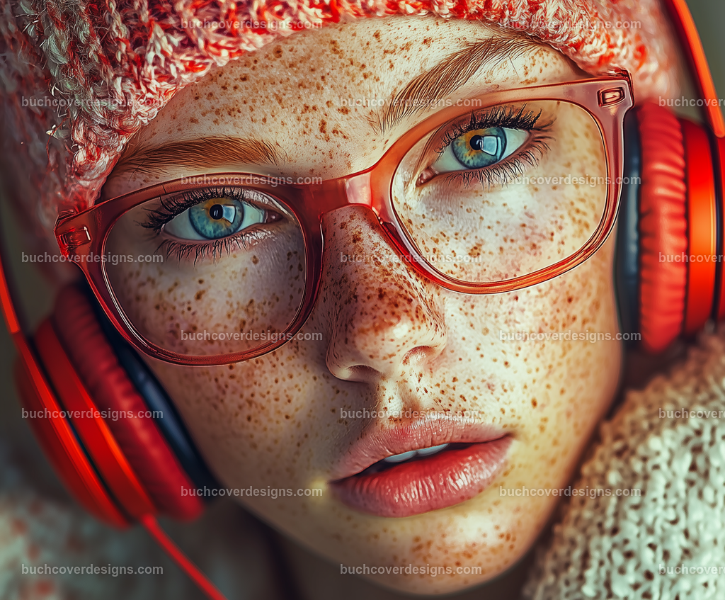 Gesicht einer Frau mit Kopfhörer (183) | woman face with freckles ,pink colored hairs spread over the surface of the image, with a red headphone - close up - studio light - true strong colors - high detail - realistic - photo --chaos 5 --ar 6:5 --weird 100 --v 6.1 Job ID: f8b38ae3-f890-49fd-83e9-3ec5806d0f85