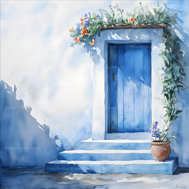 Griechisches Gefühl 1 | KI-generiertes Aquarell mit griechischer Seele - Realisiert mit Pictrs.com