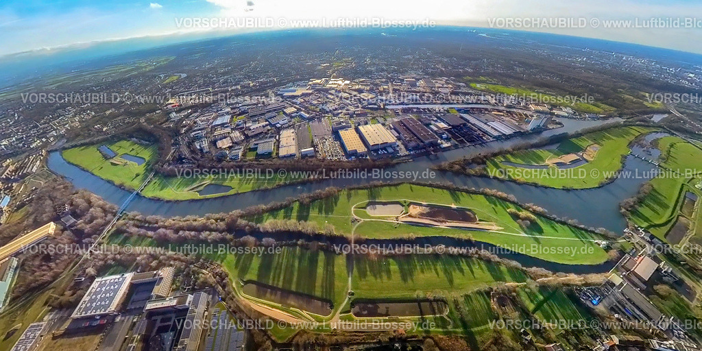 Muelheim2301fish0003RuhrbogenHafen | Luftbild, Rhein-Ruhr Hafen Mülheim, Fluss Ruhrbogen, Fisheye Aufnahme, Fischaugen Aufnahme, 360 Grad Aufnahme, Speldorf, Mülheim an der Ruhr, Ruhrgebiet, Nordrhein-Westfalen, Deutschland