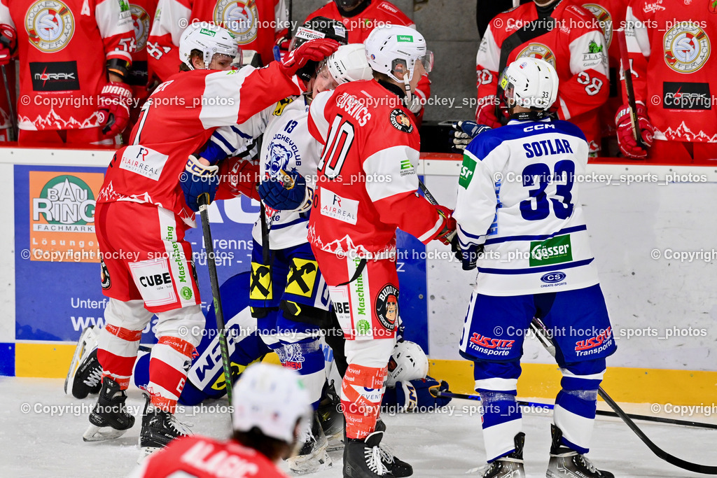 ESV Ferlach vs. UECR Eisbären Huben | #33 Sotlar Jure UECR EISBÄREN HUBEN, #10 Zusevics Zintis Nauris ESV Ferlach, #13 Wibmer Flavio UECR EISBÄREN HUBEN, #7 Steiner Marco ESV Ferlach, ESV Ferlach vs. UECR Eisbären Huben, ESV Ferlach vs. UECR Eisbären Huben am 31.10.2025 in Ferlach (HTC Eishalle Ferlach), Austria, (Photo by Bernd Stefan)