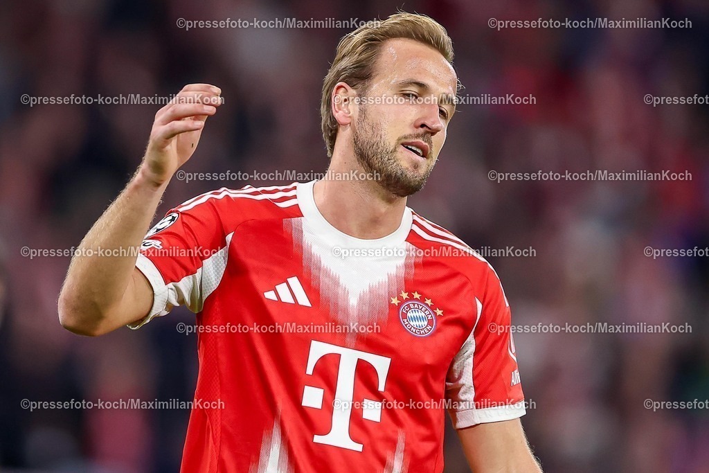 UCL22102501043 | 22.10.2025, Fußball, UEFA Champions League, FC Bayern München - Club Brügge, Allianz Arena, Saison 2025 2026: Harry Kane&nbsp;(FC Bayern Muenchen #09) gestikulierend Regulations prohibit any use of photographs as image sequences and or quasi-video.