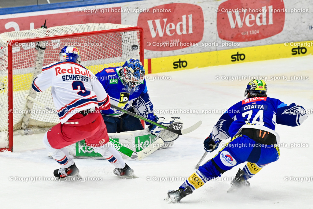 EC IDM WÄRMEPUMPEN VSV vs. EC Red Bull Salzburg | #3 Schneider Peter EC Redbull Salzburg, #35 Cannata Joe EC VSV, #74 COATTA Max EC VSV, EC IDM WÄRMEPUMPEN VSV vs. EC Red Bull Salzburg, EC IDM WÄRMEPUMPEN VSV vs. EC Red Bull Salzburg am 17.01.2025 in Villach (Stadthalle Villach), Austria, (Photo by Bernd Stefan)
