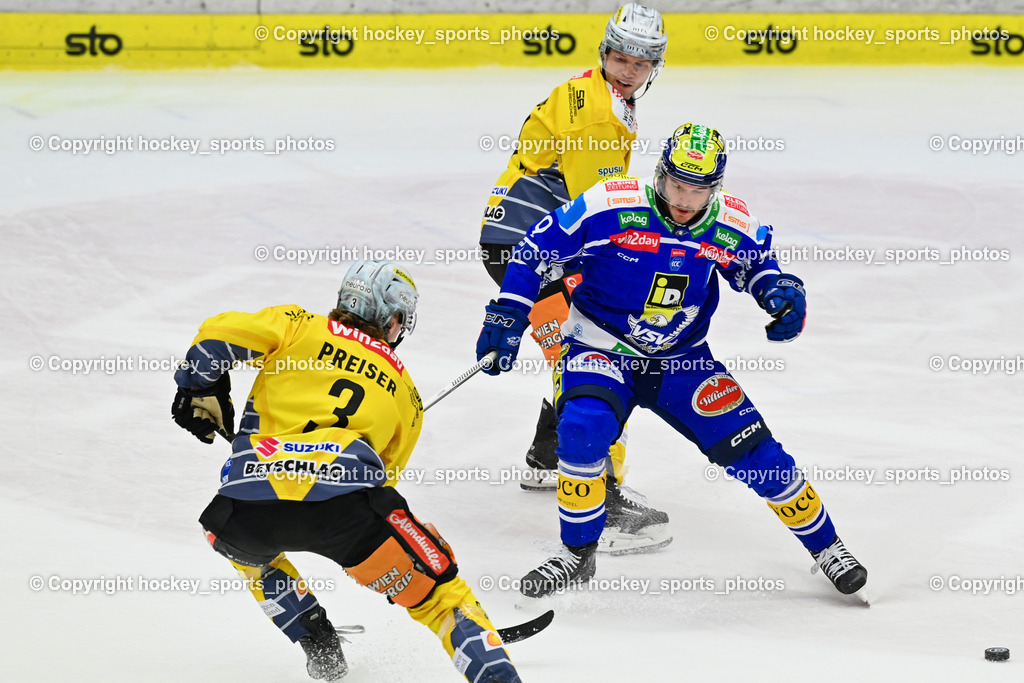 EC IDM WÄRMEPUMPEN VSV vs. Vienna Capitals | #3 Armin Preiser Vienna Capitals, #9 Alexander Rauchenwald EC VSV, EC IDM WÄRMEPUMPEN VSV vs. Vienna Capitals, EC IDM WÄRMEPUMPEN VSV vs. Vienna Capitals am 16.11.2025 in Villach (Stadthalle Villach), Austria, (Photo by Bernd Stefan)