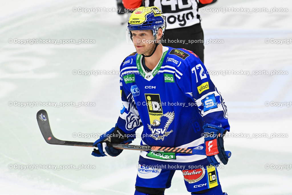 EC IDM Wärmepumpen VSV vs. HC Bozen 19.9.2023 | #72 HUGHES John, win2day icehockeyleague, EC IDM Wärmepumpen - HC Bozen  am 19.09.2023 in Villach (Stadhalle Villach), Austria, (Photo by Bernd Stefan)