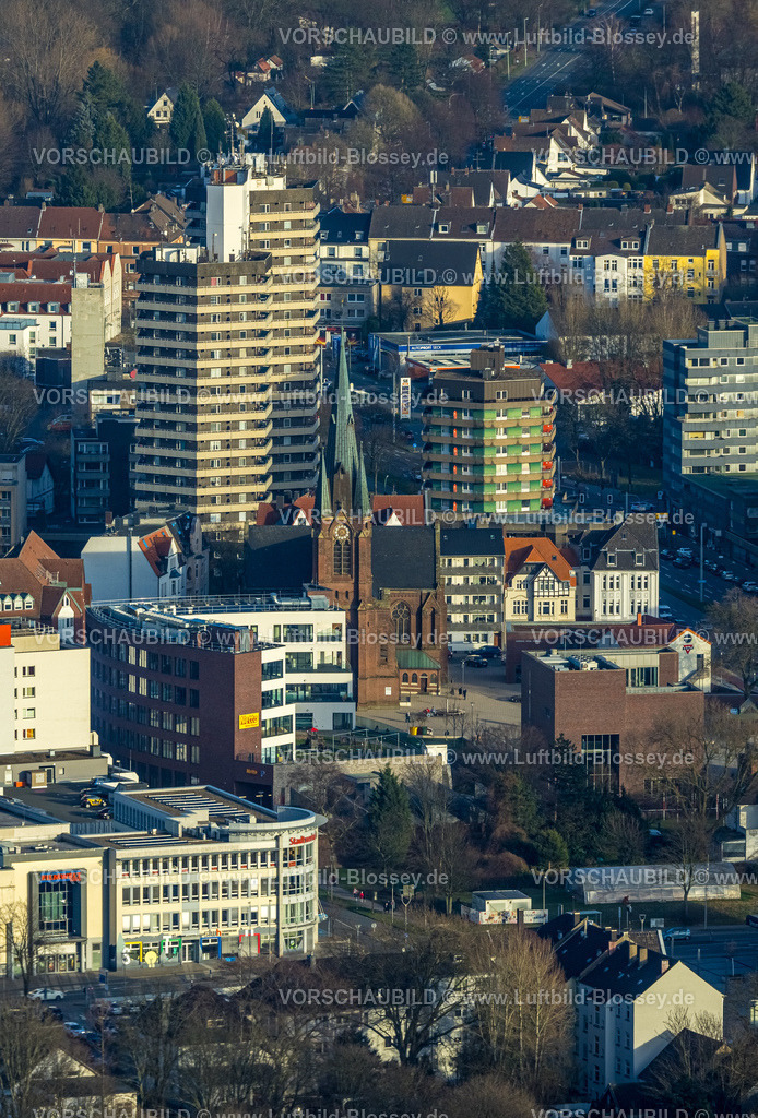 Herne240104295 | Luftbild, Stadtansicht Zentrum mit Kreuzkirche und Wohnturm, Herne-Mitte, Herne, Ruhrgebiet, Nordrhein-Westfalen, Deutschland