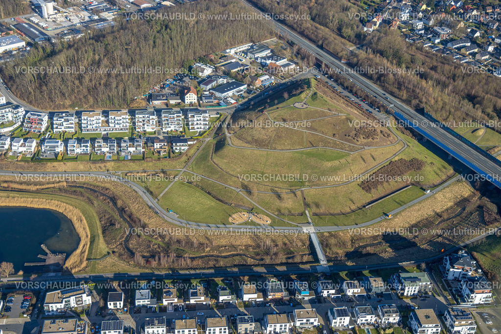 Dortmund240100986 | Luftbild, Aussichtspunkt auf dem Kaiserberg, Einfamilienhäuser rund um den Phoenix See, Hörde, Dortmund, Ruhrgebiet, Nordrhein-Westfalen, Deutschland