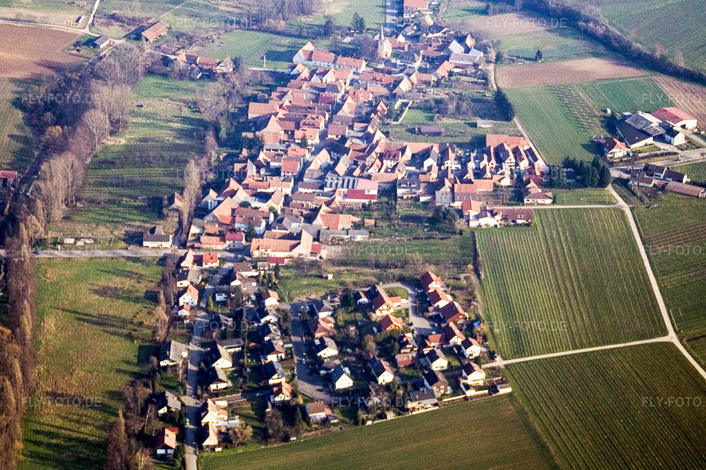 Luftbild: Heuchelheim von Westen im Ortsteil Heuchelheim in Heuchelheim-Klingen im Bundesland Rheinland-Pfalz in Deutschland. Foto: IMG_5325.jpg vom 18.02.2007 durch Werner Riehm/FLY-FOTO.de