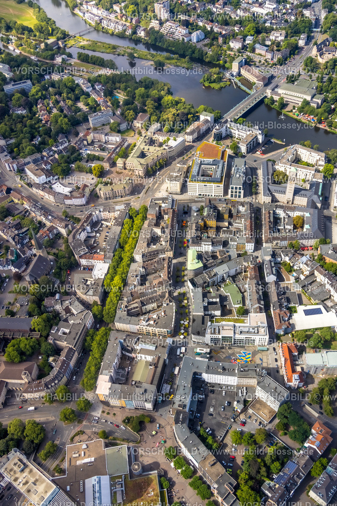 Muelheim220802224 | Luftbild, Rathaus und Rathausturm, City mit Schloßstraße, Altstadt I, Mülheim an der Ruhr, Ruhrgebiet, Nordrhein-Westfalen, Deutschland