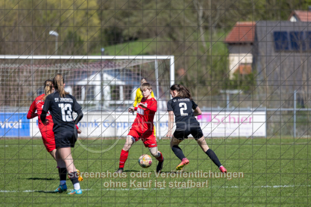 20250406_140857_0098 | #,1.FC Donzdorf (rot) vs. SV Jungingen (schwarz), Fussball, Frauen-Verbandsliga Württemberg, 16. Spieltag, Saison 2024/2025, Rasenplatz Lautertal Stadion, Süßener Straße 16, 73072 Donzdorf, 06.04.2025 - 13:00 Uhr,Foto: PhotoPeet-Sportfotografie/Peter Harich