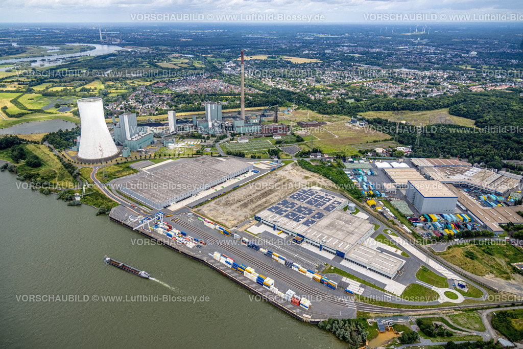 Duisburg240702106-Nord | Luftbild, Duisburg-Nord, duisport logport VI (Sechs), STEAG Kraftwerk Walsum, Fluss Rhein, Ortsansicht Alt-Walsum, Duisburg, Ruhrgebiet, Nordrhein-Westfalen, Deutschland