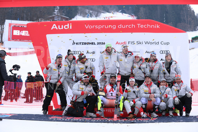 Audi FIS Ski World Cup: Men’s Slalom – Hahnenkamm Race, Kitzbuehel | Kitzbuehel, Austria, 25.Jan.26 - Alpine Skiing - FIS World Cup, Hahnenkamm Race, Slalom, men. The image shows team switzerland.