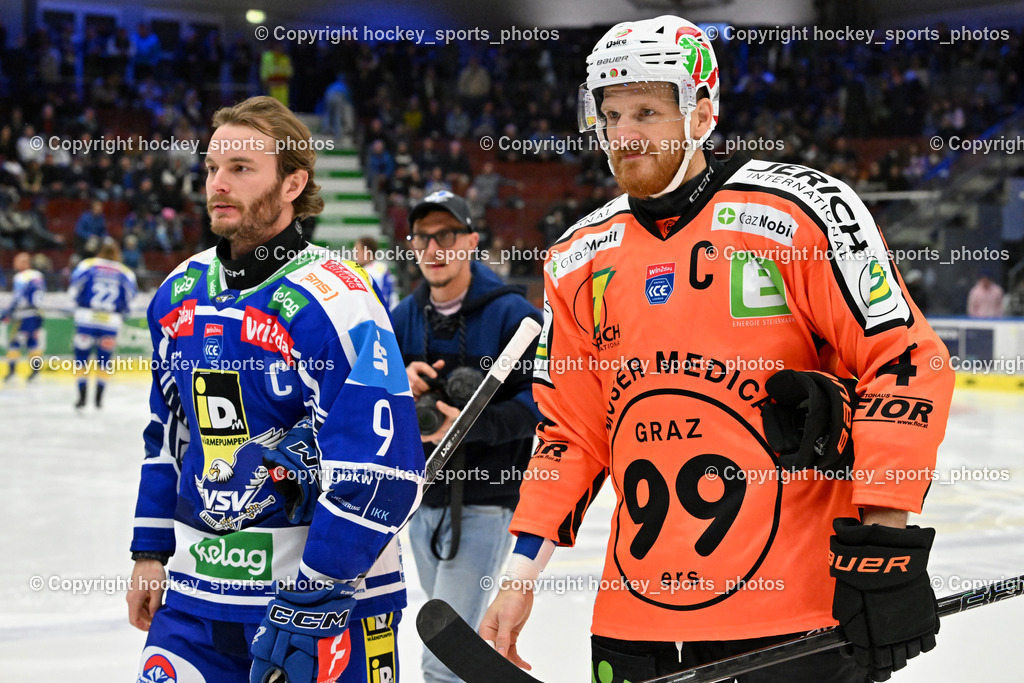 EC IDM Wärmepumpen VSV vs. Moser Medical Graz 99ers | #9 Alexander Rauchenwald EC VSV, #4 Korbinian Holzer Graz 99ers, EC IDM Wärmepumpen VSV vs. Moser Medical Graz 99ers, EC IDM WÄRMEPUMPEN VSV vs. MOSER MEDICAL GRAZ99ERS am 17.10.2025 in Villach (Stadthalle Villach), Austria, (Photo by Bernd Stefan)
