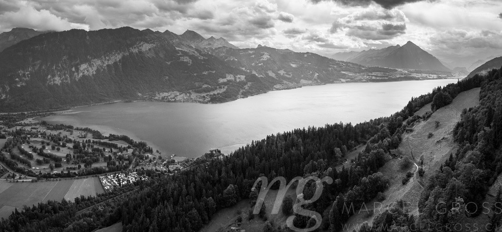view over Lake Thun, Interlaken West, Niesen on a cloudy summer day | Die ideale Geschenkidee für Naturliebhaber. Naturbilder von Marcel Gross Photography für ihr Zuhause in den verschiedensten Formaten und Materialien. - Realisiert mit Pictrs.com