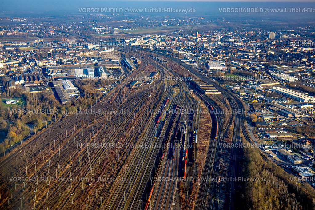Hamm250201355Mitte | Luftbild, Rangierbahnhof Hamm Gleisanlagen, links Gelände Westfälische Drahtindustrie AG, Blick auf Hamm Mitte, Hamm, Ruhrgebiet, Nordrhein-Westfalen, Deutschland