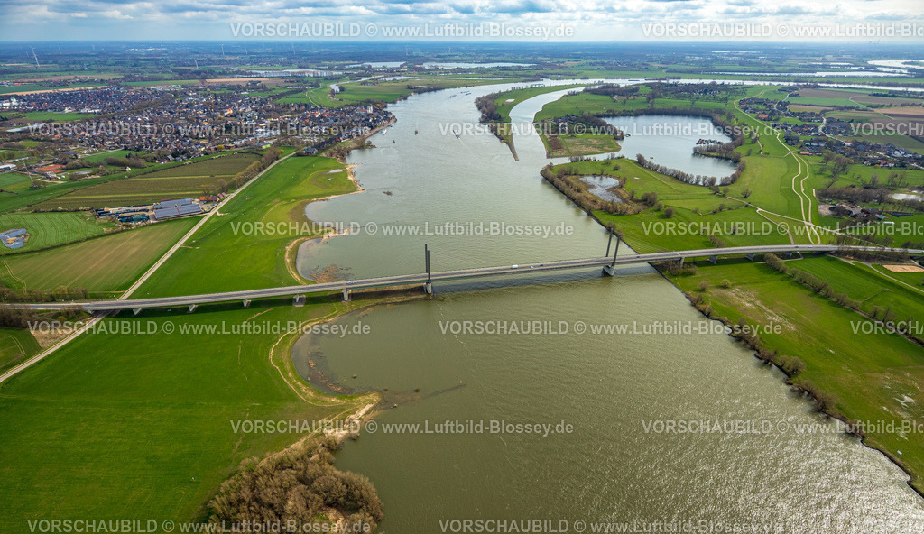 Rees230300574 | Luftbild, Rheinbrücke Rees-Kalkar, Fluss Rhein, Rees, Niederrhein, Nordrhein-Westfalen, Deutschland