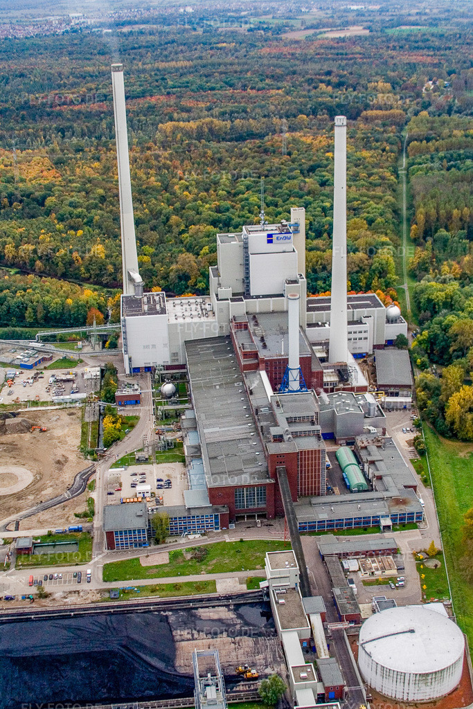 Luftbild: EnBW Neubau Kohlekraftwerk am Rheinhafen im Ortsteil Daxlanden in Karlsruhe im Bundesland Baden-Württemberg in Deutschland. Foto: IMG_13787.jpg vom 08.10.2008 durch Werner Riehm/FLY-FOTO.de
