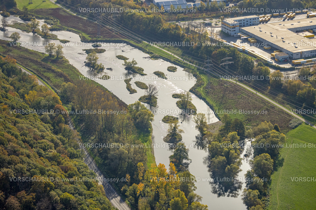 Hagen221016318 | Luftbild, Fluss Lenne Renaturierung, Lenne-Auen, Herbstfarben, Lennetal, Hagen, Ruhrgebiet, Nordrhein-Westfalen, Deutschland
